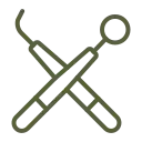Illustration of dental examination tools including a mirror and scaler.
